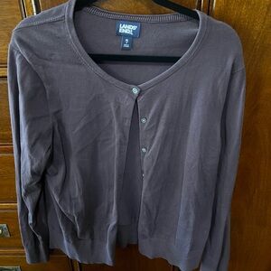 Lands' End Women's Brown V-Neck Button Cardigan